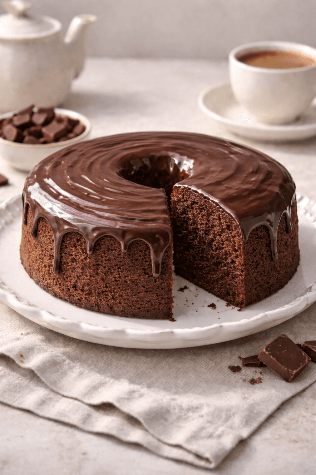 Pastel casero de chocolate con cobertura de chocolate.