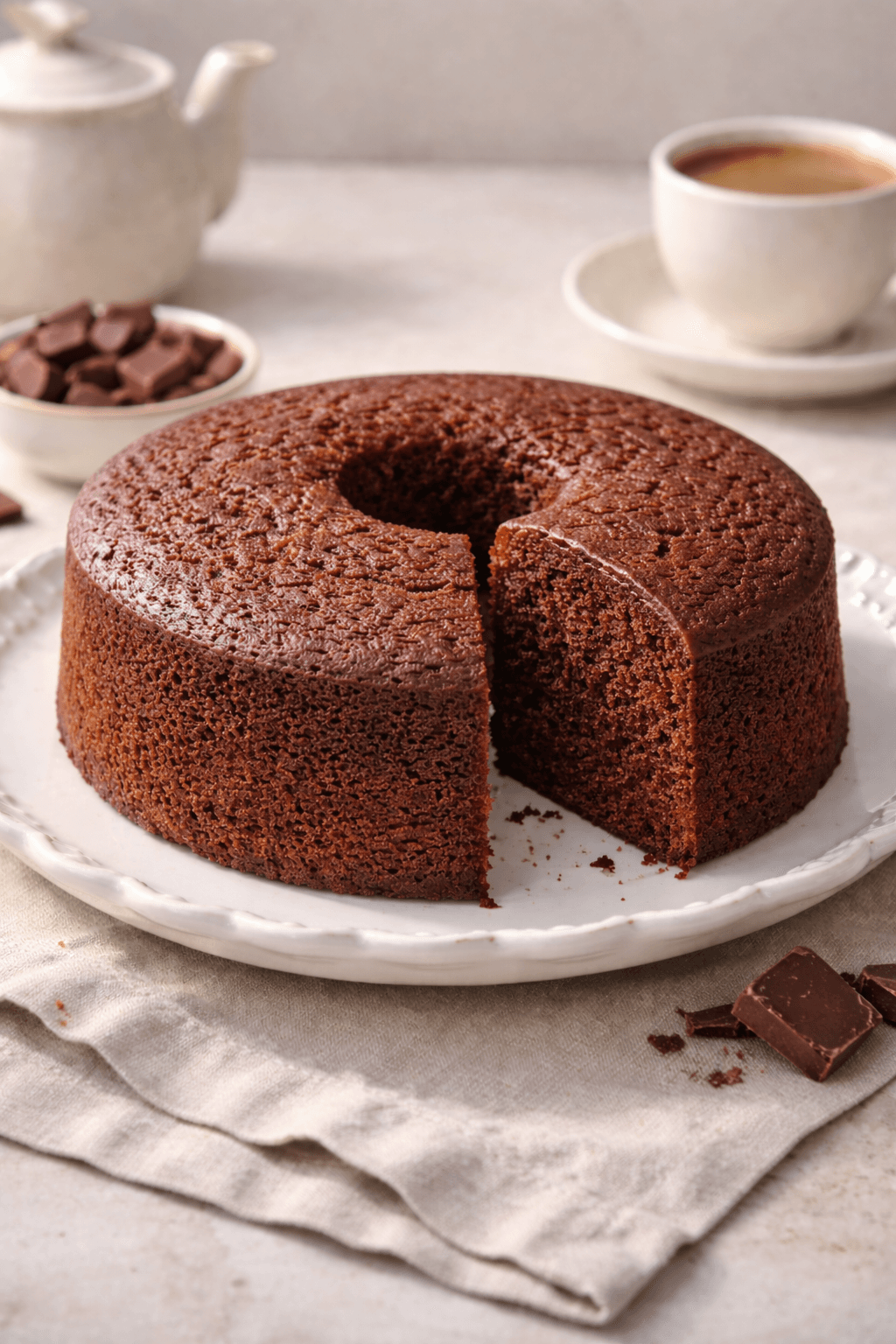 Pastel casero de chocolate sin cobertura de chocolate.